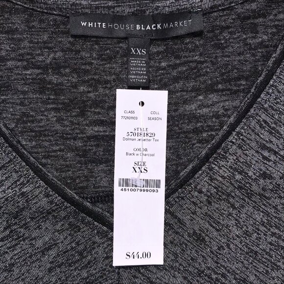 White House Black Market Dolman Jetsetter Tee women XXS Black Charcoal V Neck - Picture 3 of 8